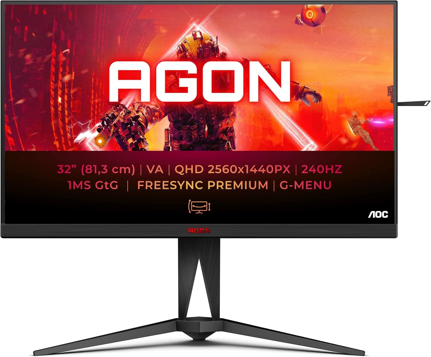 AOC Agon AG325QZN Monitor QHD de 32 jogos, 0,5 ms MPRT, 240 Hz, FreeSync Premium, HDR 400 (2560 x 1440, HDMI, DisplayPort, USB Hub) preto/vermelho