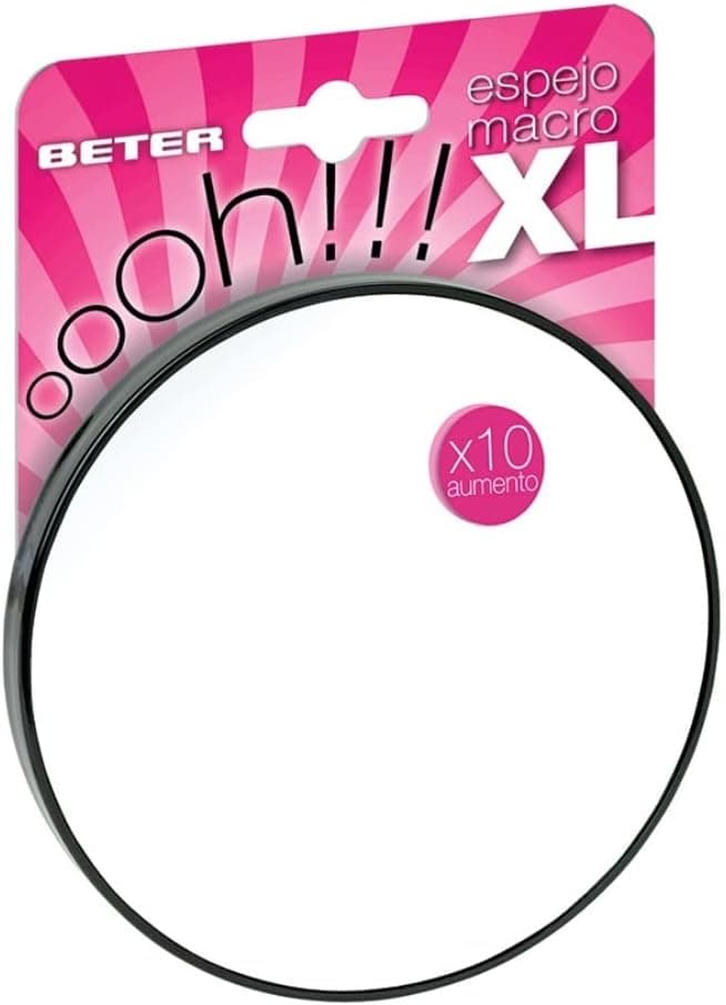 Beter Espelho de aumento X10 com 2 ventosas e superfície de visão de 13 cm, ideal para depilar as sobrancelhas e maquilhar com todos os detalhes.