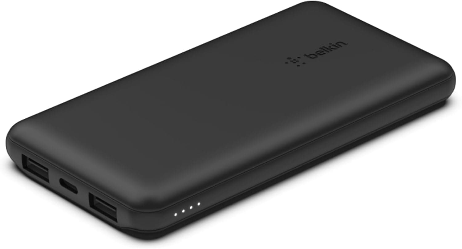 Belkin bateria externa portátil de 10000 mAh, carregador externo USB-C com 1 porta USB-C e 2 portas USB-A, power bank de 15 W, bateria portátil para iPhone, Galaxy, Pixel, AirPods, iPad e outras 