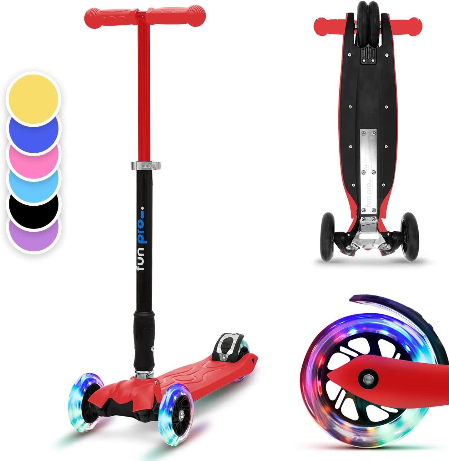 fun pro Two - a partir de cerca de 5 anos, até 80 kg de peso, o skate infantil premium seguro, rodas LED, dobrável, (skate, scooter), testado pela TÜV (vermelho)
