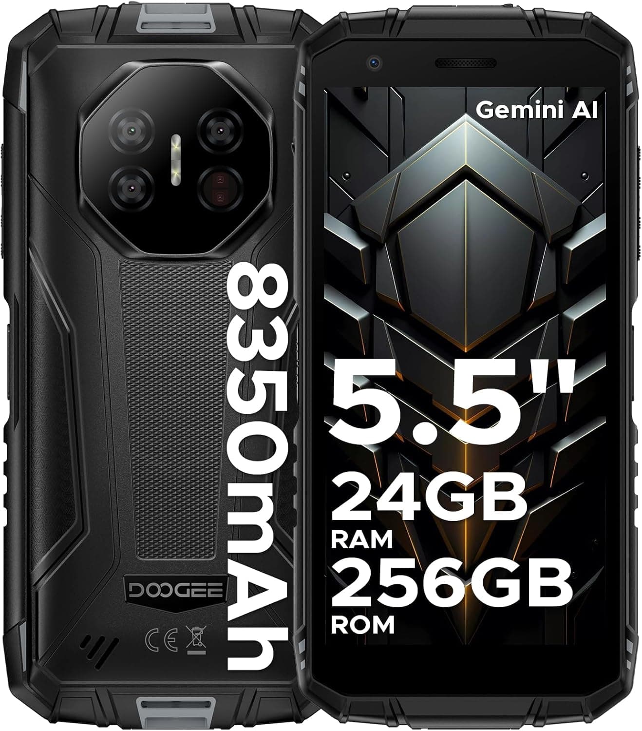 DOOGEE Fire 3 Ultra | Smartphone resistente com ecrã 5.5'' HD+, 24GB RAM, 256GB armazenamento, bateria 8350mAh, IP68, NFC, Dual SIM 4G, cor cinza