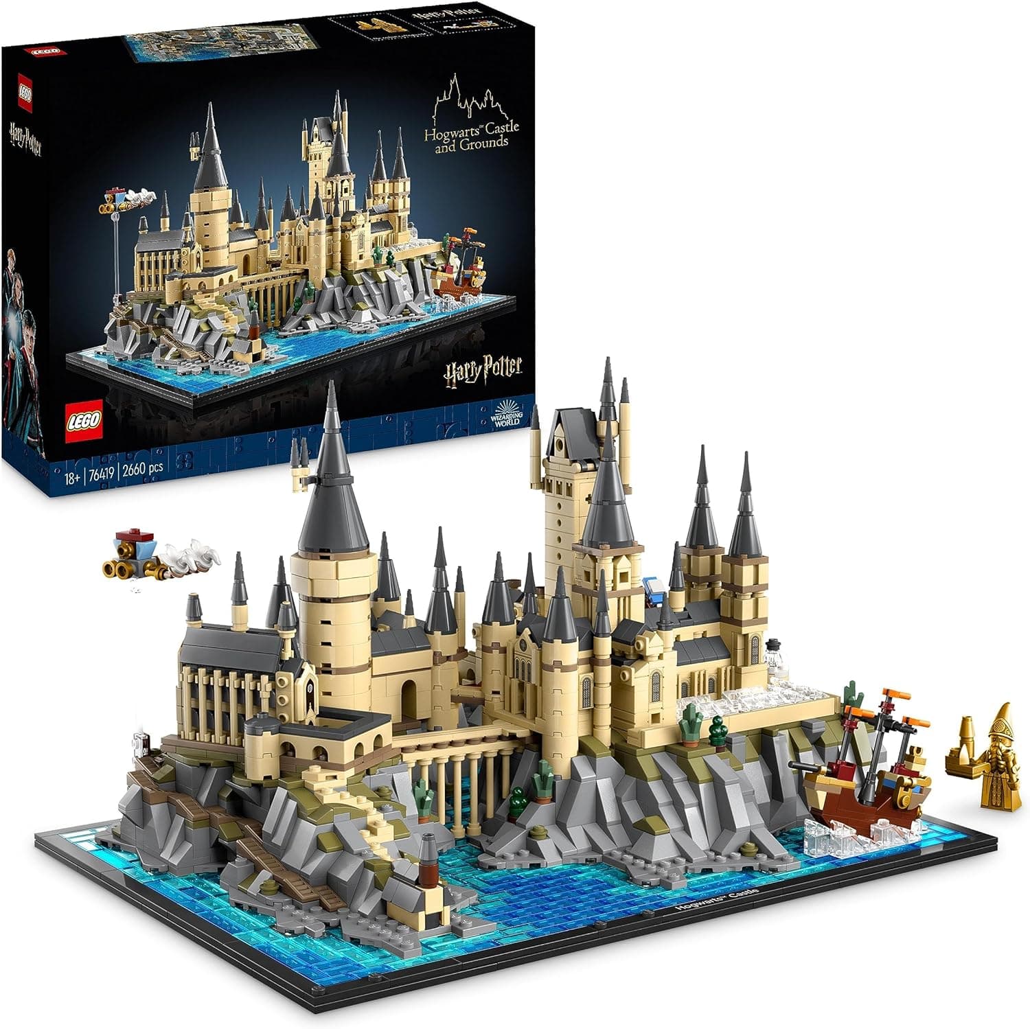 LEGO 76419 Harry Potter Castelo e Terreno de Hogwarts, conjunto com locais comemorativos: Torre de astronomia, sala de jantar, câmara dos segredos e muito mais, mochila de exposição para fãs adultos