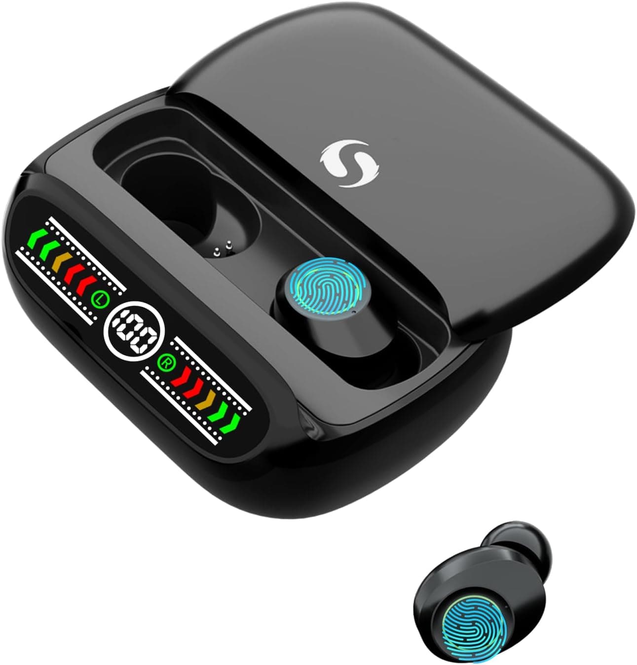 SERVOMASTER Auriculares sem fios auriculares In-Ear microfone HD novo design Slider capacetes sem fios 48 horas som com ecrã LED auriculares USB-C para Android iOS