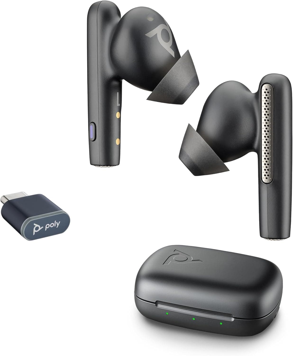 Auriculares sem fios Poly Voyager Free 60 UC - Microfones com supressão de ruído para chamadas nítidas, ANC - Estojo de carregamento portátil - funciona com iPhone, Android, PC/Mac - preto