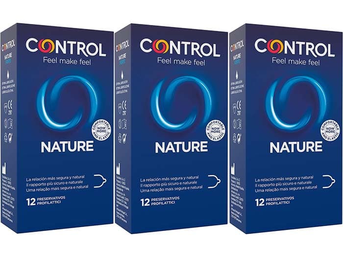 Control Preservativos natureza. Caixa de 12 preservativos, 3 unidades, total de 36 preservativos