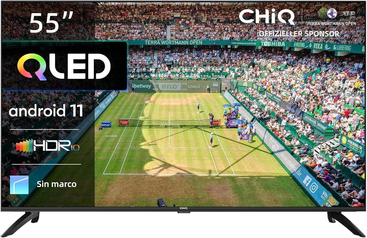 CHiQ U55QG7V Smart TV de 55 polegadas com ecrã QLED, UHD, Dolby Vision HDR10, compatibilidade com Alexa, assistente do Google, BT5.0, HDMI2.0, USB2.0, modelo preto de 2023 