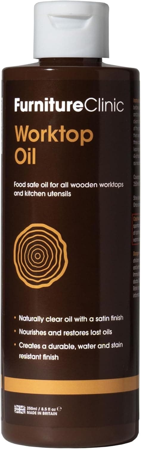 Furniture Clinic Óleo de bancada de 250 ml, adequado para alimentos, secagem rápida, para todas as bancadas de madeira e utensílios de cozinha