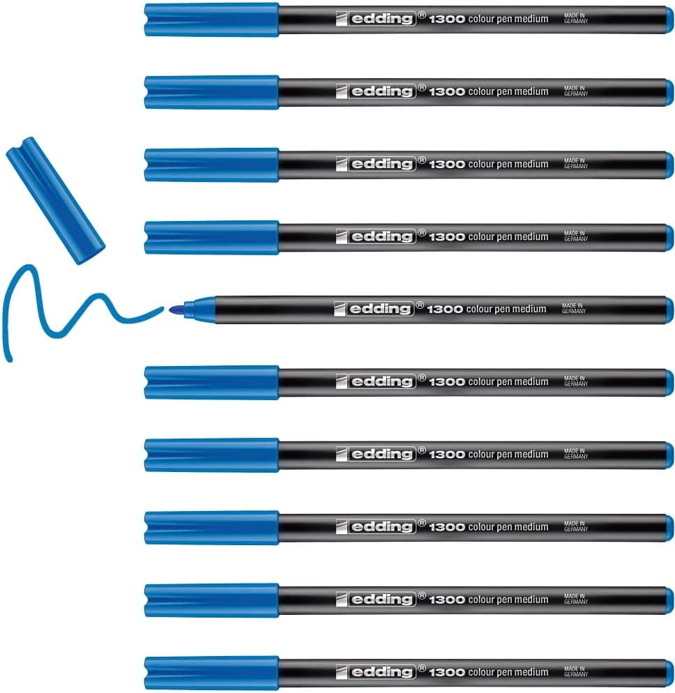 Edding 1300 | Conjunto de 10 marcadores para desenho em azul claro