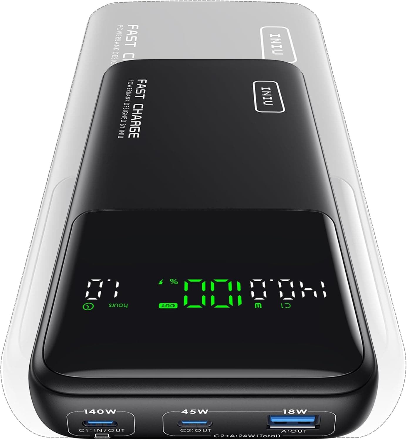 INIU Bateria externa, 25000 mA 140 W Power Bank PD3.0 QC4.0 USB C PD carregador portátil carregamento rápido com ecrã LCD e outputs