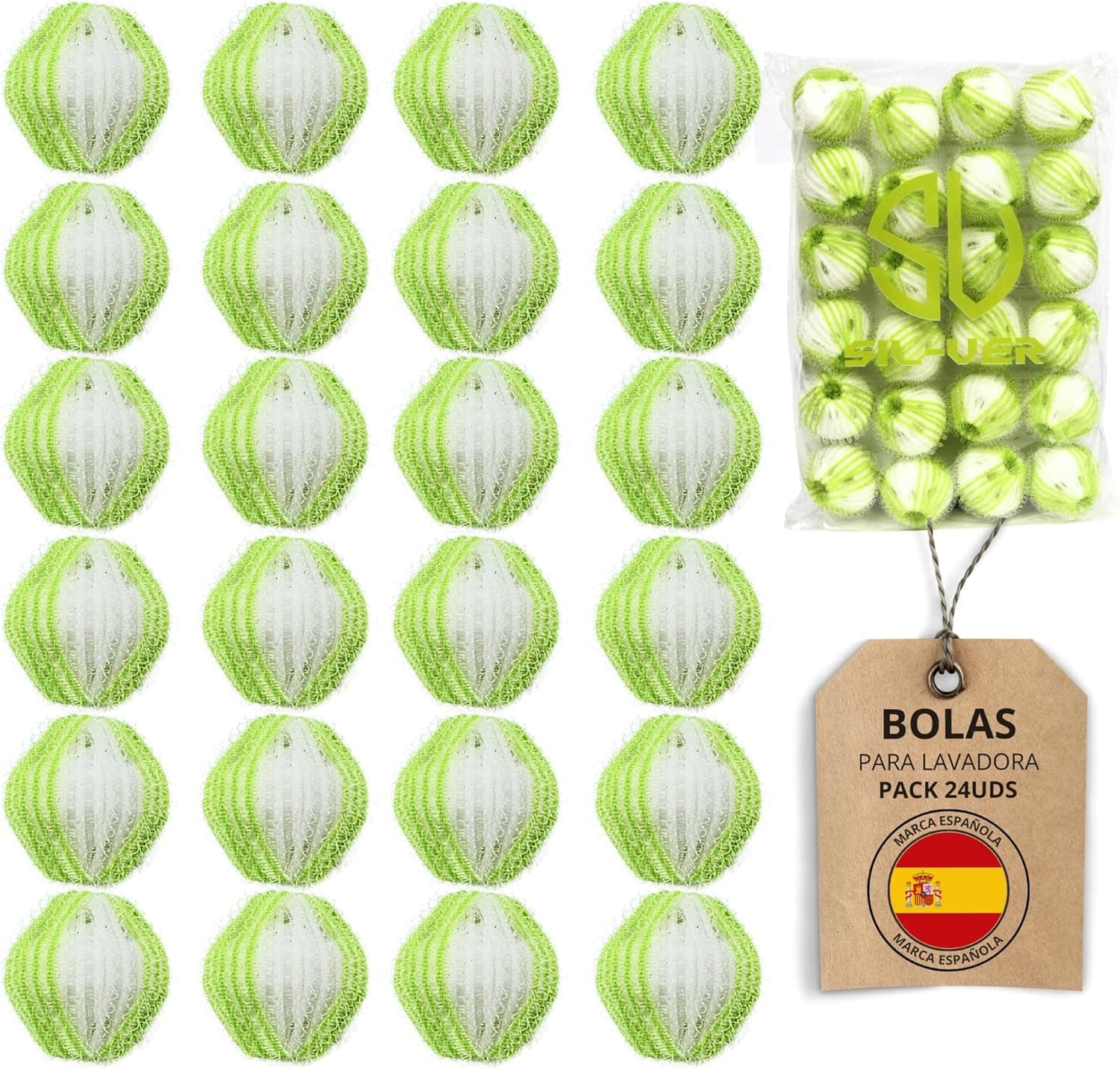 SILVERSTORE 24 bolas apanham pelos para máquina de lavar - apanha-os para todos os tipos de animais de estimação, cães, gatos, etc. - Conjunto de 24 bolas tira-pelos (verde)