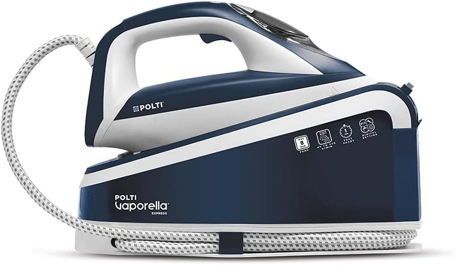 Polti Vaporella Express VE30.10, ferro gerador de vapor, pressão da bomba até 8 bar, potência de 2200 W, função ecológica, tecnologia One Temperature, ajuste digital, azul e branco
