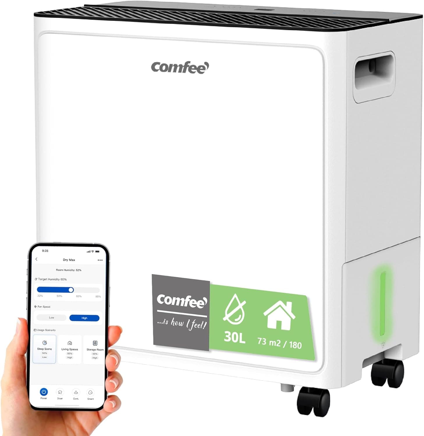 Comfee Dry Max 30L | Desumidificador silencioso para espaços até 73 m² com controlo por app e depósito removível 3,2 L