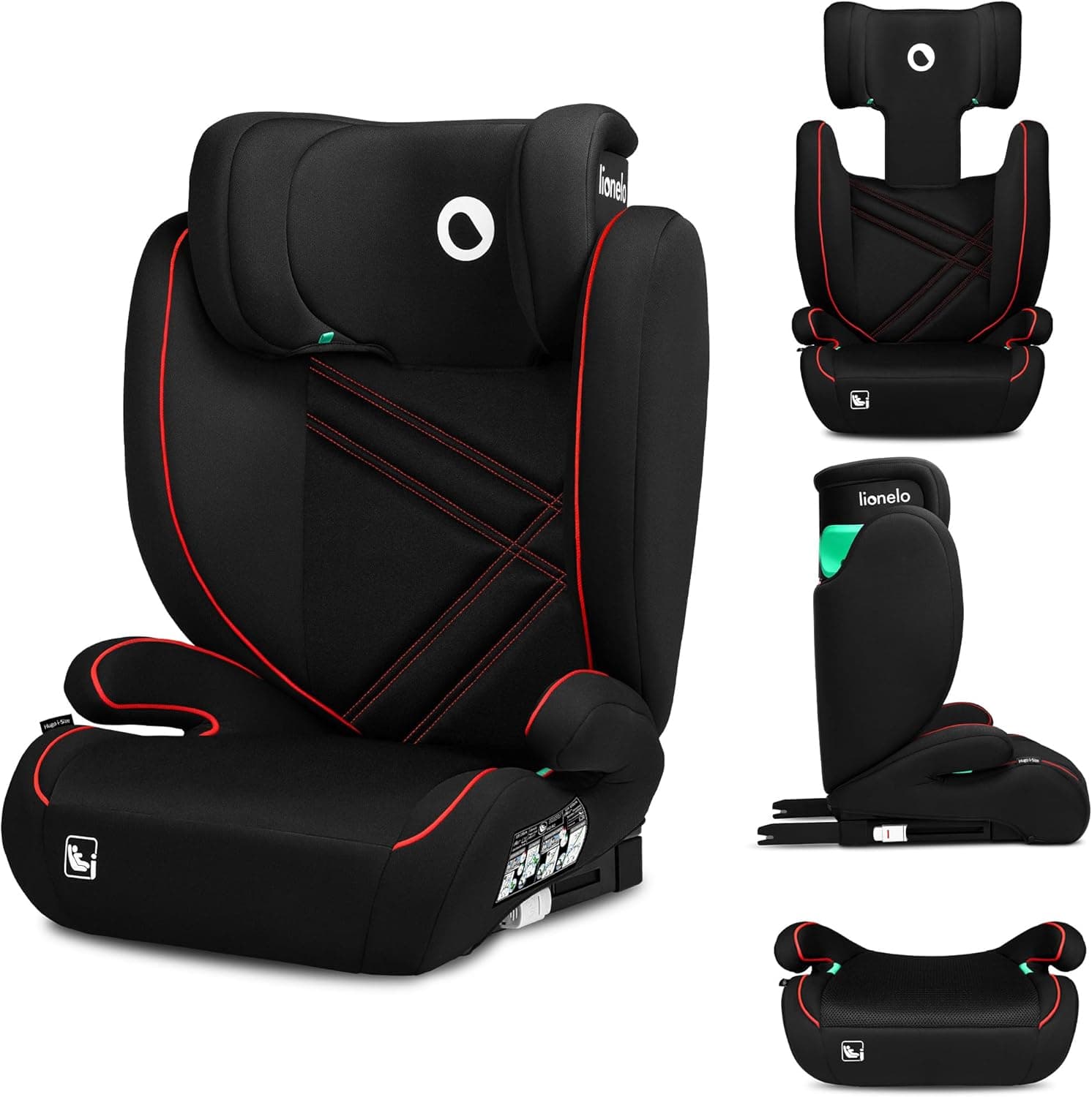 LIONELO HUGO I-SIZE Cadeira de carro para bebés, grupo 2 3, de 100 cm a 150 cm montagem ISOFIX encosto de cabeça Memory Foam ajustável proteção lateral apoios de braços confortáveis encosto removível