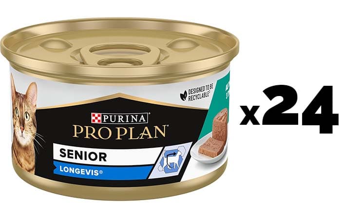 Purina Pro plano comida húmida para gato sênior, maior, Longevis 7 mousse com atum, 24 latas de 85 g