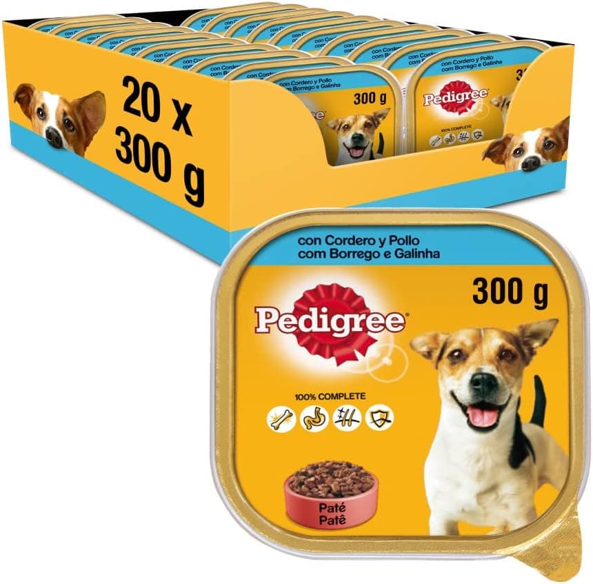Pedigree Comida húmida para cães, sabor de cordeiro e frango em paté (embalagem de 20 frascos x 300 g)
