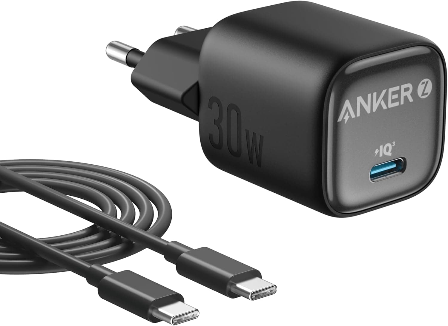 Anker Zolo Carregador iphone 30W, carregador USB C carregamento rápido e compacto-controlo de temperatura melhorado, design pequeno, GaN, carregamento 3 vezes mais rápido, compatível com iPhone 16/15