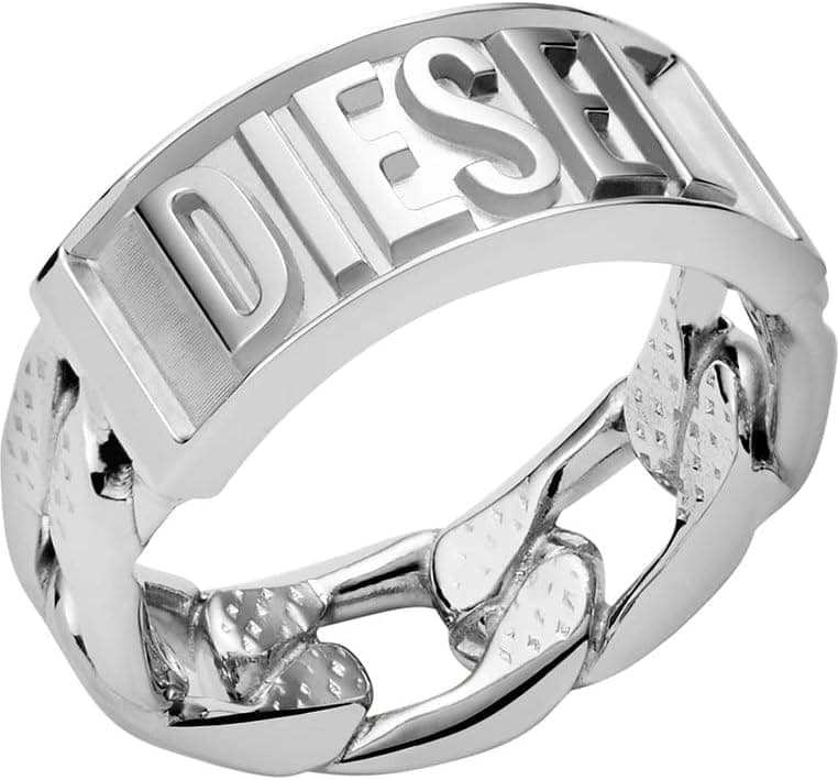 Diesel Anel para homem anel, L: 18 mm a 21 mm, H: 9 mm prata anel de aço inoxidável, DX1347040, Aço inoxidável, Sem pedra preciosa