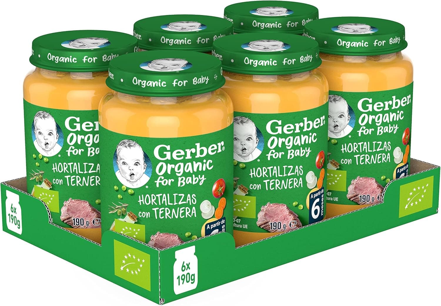 GERBER Organic Legumes com vitela, carrinhos 6 x 190 g, a partir de 6 meses