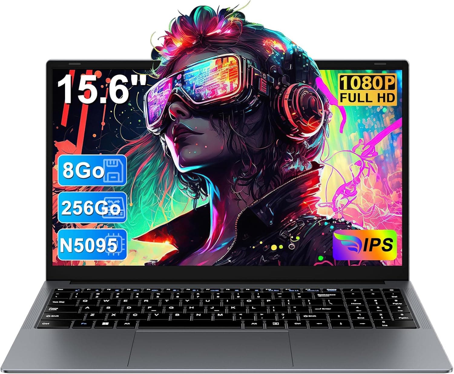 Ordenador portátil, 8 GB RAM 256 GB SSD Support 1TB Expand, Celeron N5095 (Up to 2.9 Ghz) Built-in Fan, Win 11 5G WiFi Webcam Cover, Wireless Mouse, Keyboard Film-Gris