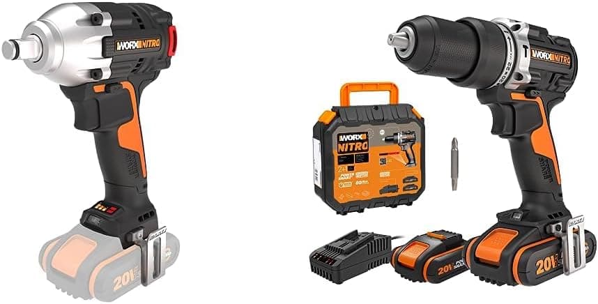 WORX Pack WX352 | WX272.9 | Broca de percussão mais chave de impacto 300 Nm, 2 baterias, carregador e mala