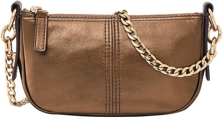 Fossil Mini baguete crossbody de couro metálico, 19,1 x 3,2 x 10,2 cm