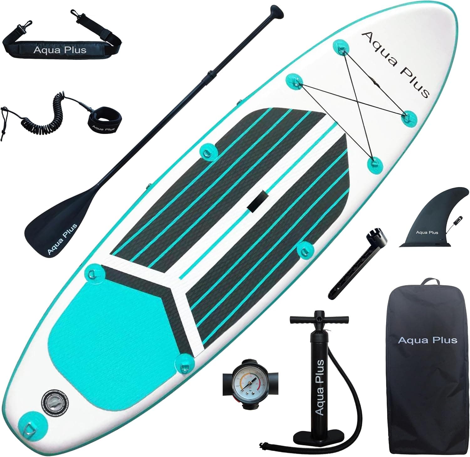 Aqua Plus Sup insuflável de 15 cm de espessura para todos os níveis de habilidade, paleta ajustável, bomba, mochila de viagem ISUP, mesa de remo insuflável para jovens e adultos