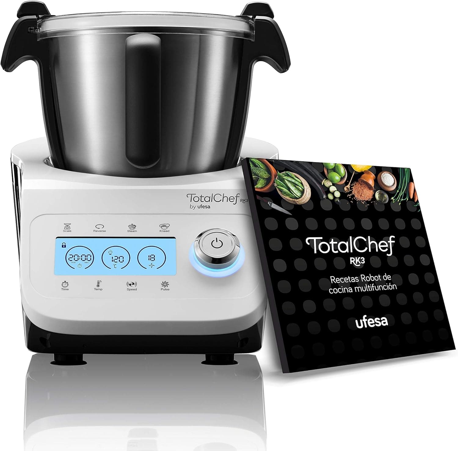 Ufesa TotalChef RK3 Robô de cozinha multifuncional, 30 funções, capacidade de 3,5 l, ecrã LCD com botões de toque, balança integrada, inclui receitas