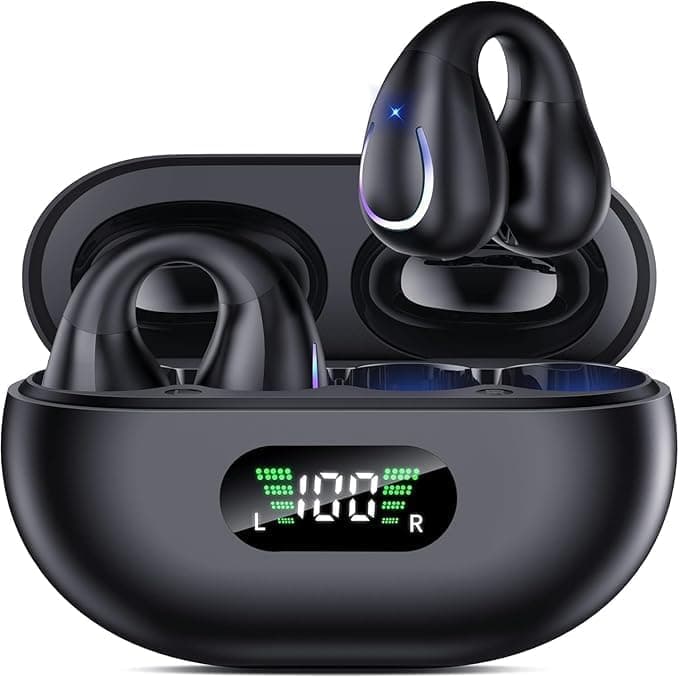 CoolJumper Auriculares condução óssea - auriculares sem fios Bluetooth 5.3 HiFi estéreo, 36 h automonomia, 4 microfones HD, ecrã LED duplo, IP7 impermeável, para corrida/ginásio