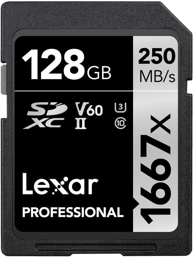 Lexar Professional 1667x Cartão de memória SD 128GB, SDXC UHS-II, até 250 MB/s de leitura, classe 10, U3, V60, SD para fotógrafo profissional, câmara de vídeo, entusiasta (LSD128CB1667)