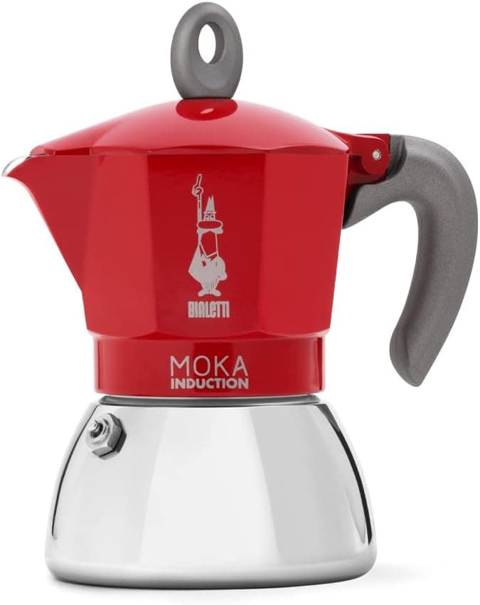Bialetti - Cafeteira de indução Moka, adequada para todos os tipos de pratos, 6 chávenas de café expresso (270 ml), vermelho