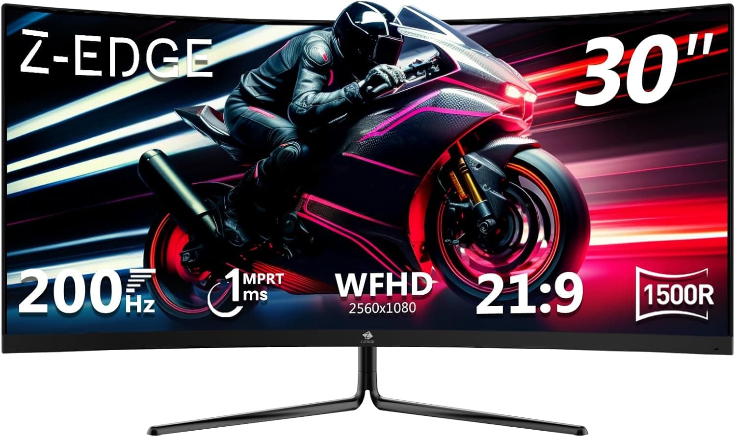 Z-Edge Monitor de jogos curvo de 30'' de 200 Hz, 1 ms MPRT, 2560 x 1080, FreeSync, ecrã PC ultra largura 21:9, inclinação ajustável, 1500R VA, 2 × HDMI2,0 & 2 × DP1,4, Luzes RGB. , VESA 75 x 75 mm
