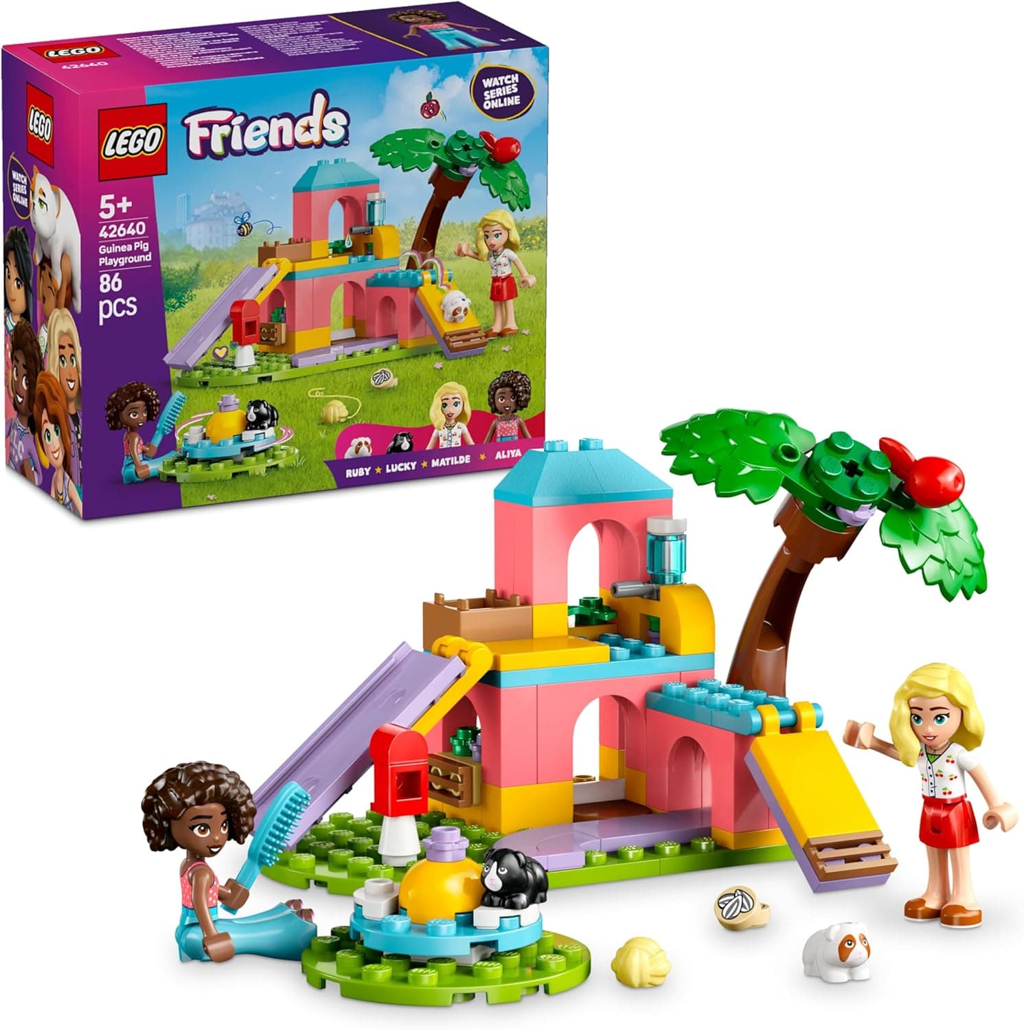LEGO Friends Parque das cobaias de brinquedo - 2 mini bonecas, 2 figuras de animais e acessórios para o cuidado de animais de estimação - presente de aniversário para meninas de 5 anos 42640
