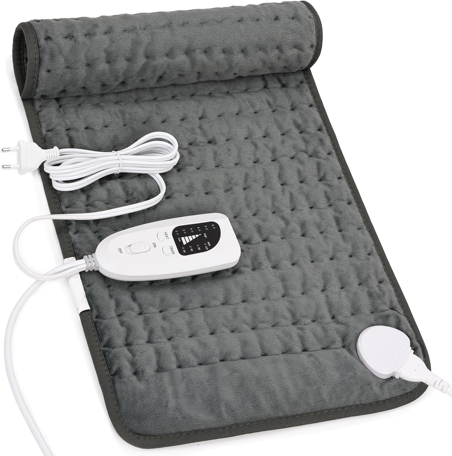 Manta elétrica lombar, manta elétrica para costas, pescoço, ombros e barriga com função de desligamento automático, flanela macia, cinzento escuro, 30 x 60 cm