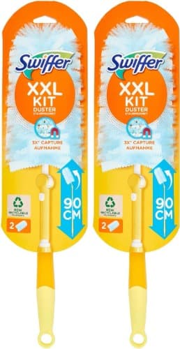 Swiffer Plumero XXL kit com 1 pega e 2 peças sobressalentes, prende e mantém até 3 vezes mais poeira e cabelo do que um espanador de penas convencional