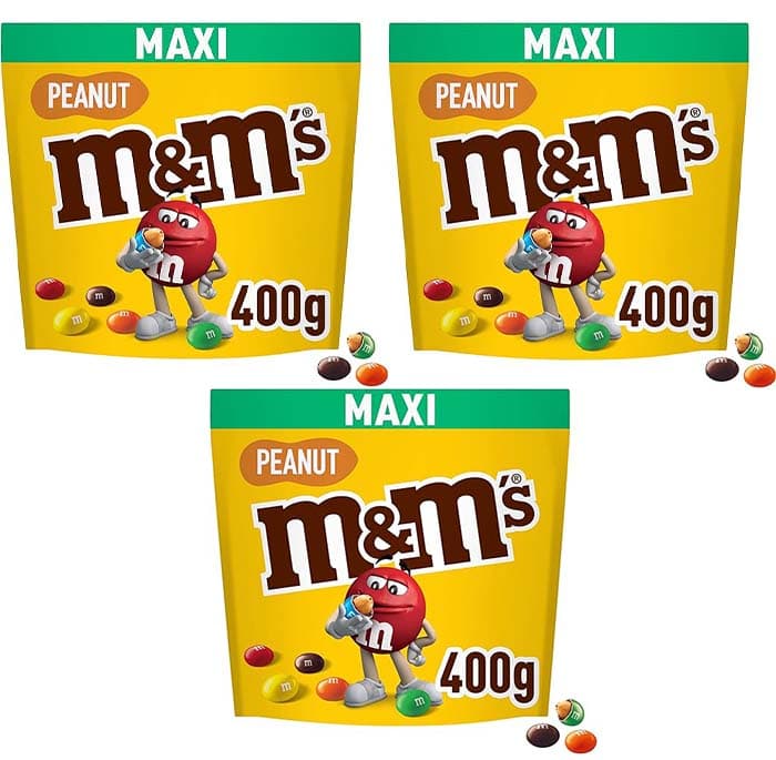 M&M's Peanuts Snack de amendoim e chocolate com leite, 400 g x 3