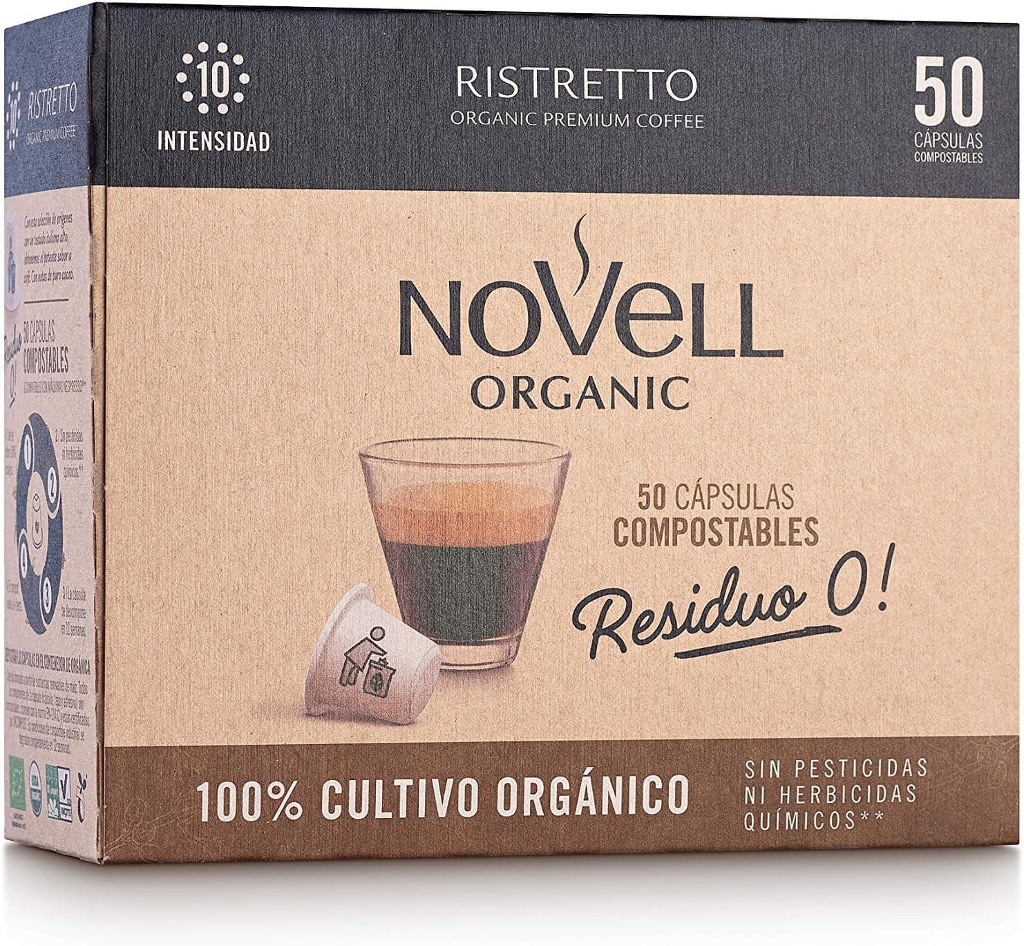 Novell Ristretto Residuo 0 | Cápsulas de café intenso 100% compostáveis compatíveis com Nespresso com notas de chocolate e baunilha, 50 unidades