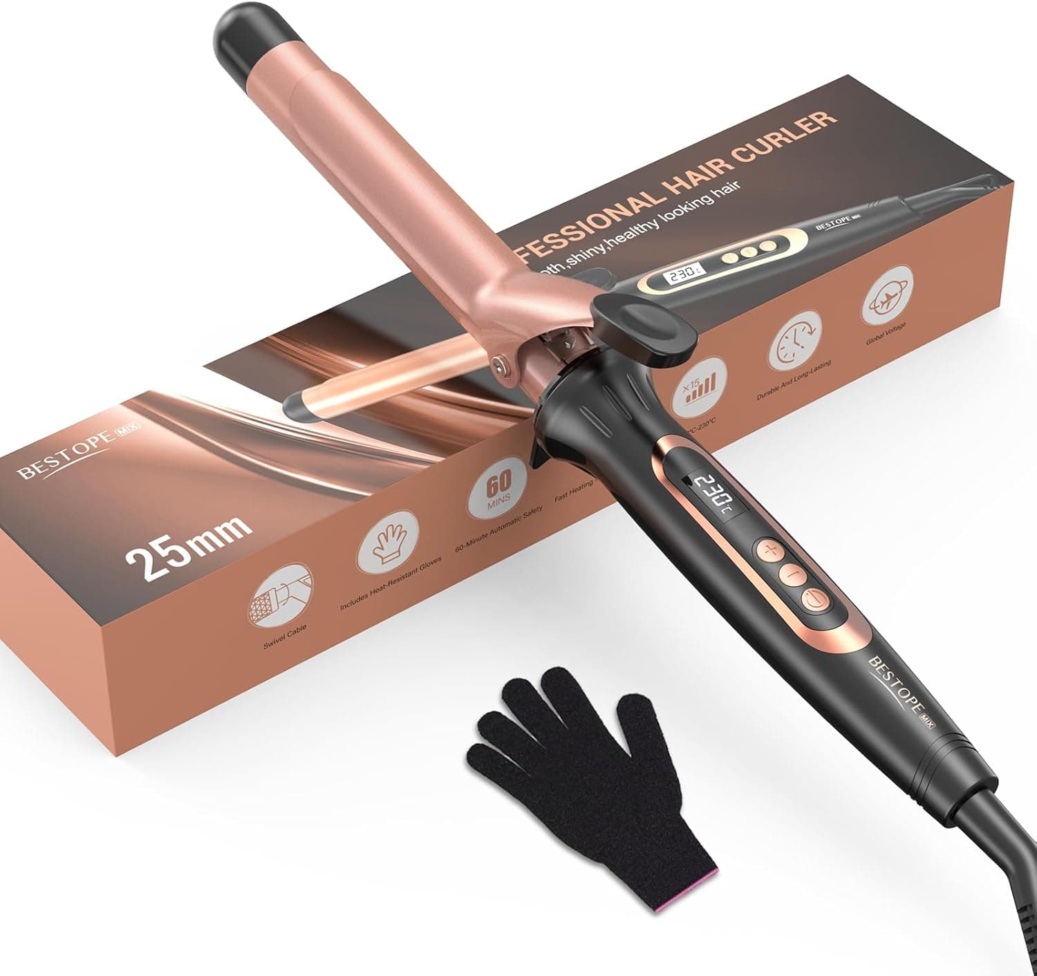 BESTOPE MIX 25 mm Modelador de cabelo multi-temperatura, ondas e caracóis grandes, aquecimento rápido com controlo preciso de temperatura a cada cinco