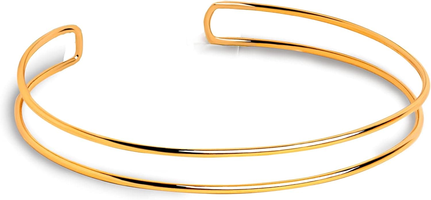 SINGULARU - Choker Double Ring - Colar rígido ajustável duplo em latão com acabamento em casa de banho em ouro de 18 Kt ou ródio - jóias para mulher - vários acabamentos - fabricado em Espanha