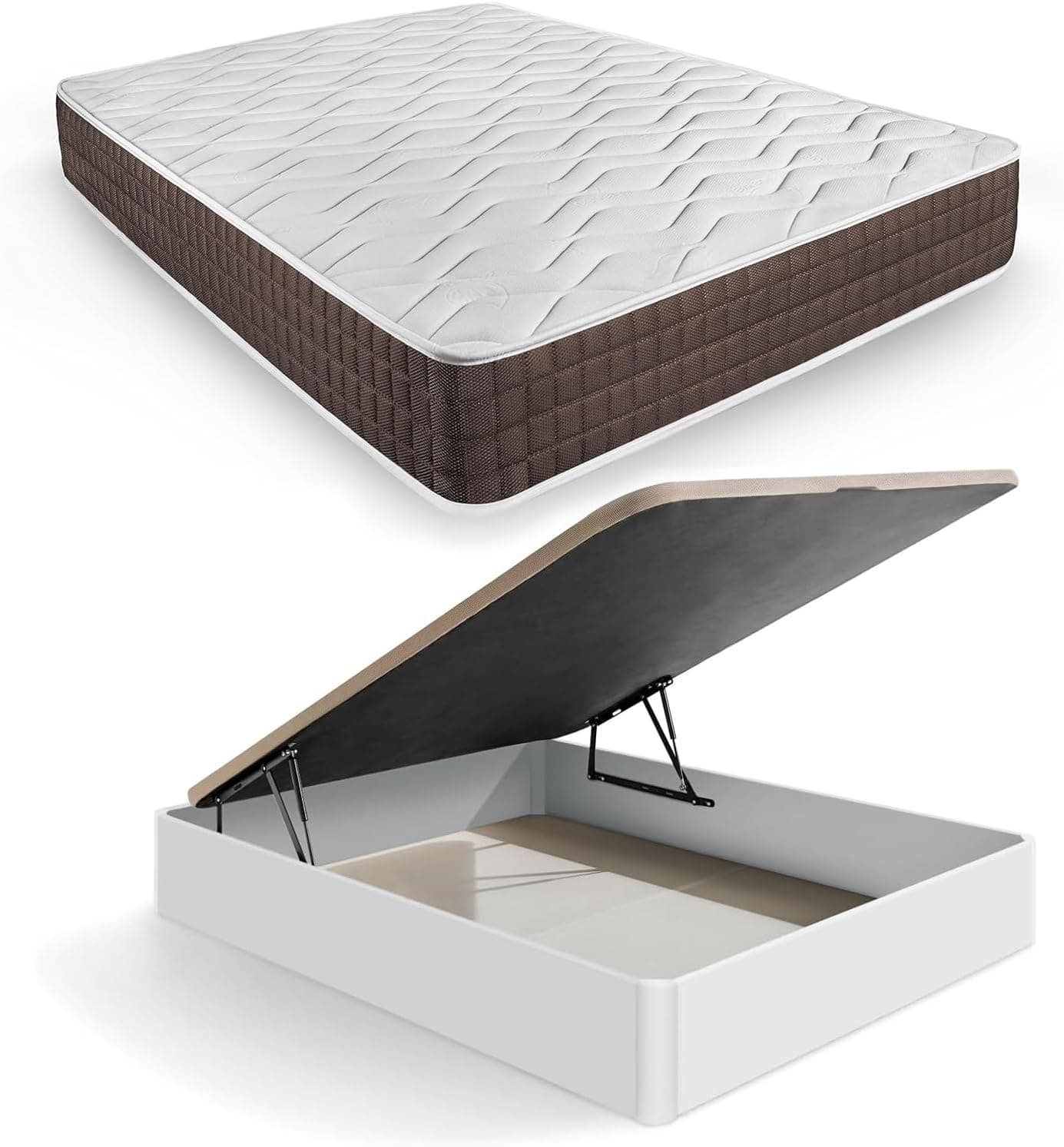 HOGAR24 ES | Pack de colchão viscoelástico Imperial Luxe 30 Sommier de madeira rebatível grande capacidade | cor branca | medida: 150 x 190 cm