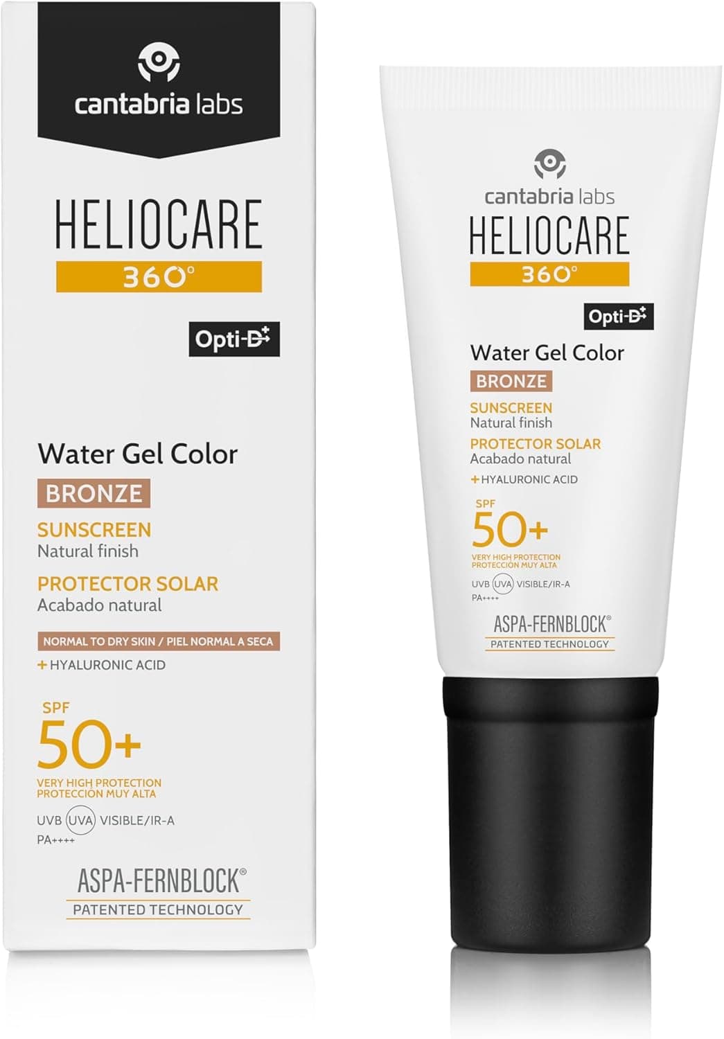 Heliocare 360° Color Water Gel SPF 50+, creme solar facial, protetor avançado, ultra-leve, hidratante, pele normal e sensível, resistente à água, cor bronze, 50 ml, 
