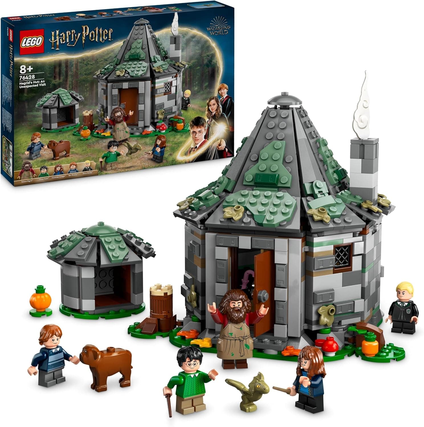 LEGO Harry Potter Cabana de Hagrid: Uma visita inesperada casaco de casa de construção e 7 personagens de brinquedo, jogo de aventura e papéis, presente para meninas, meninos e fãs de 8 anos ou mais