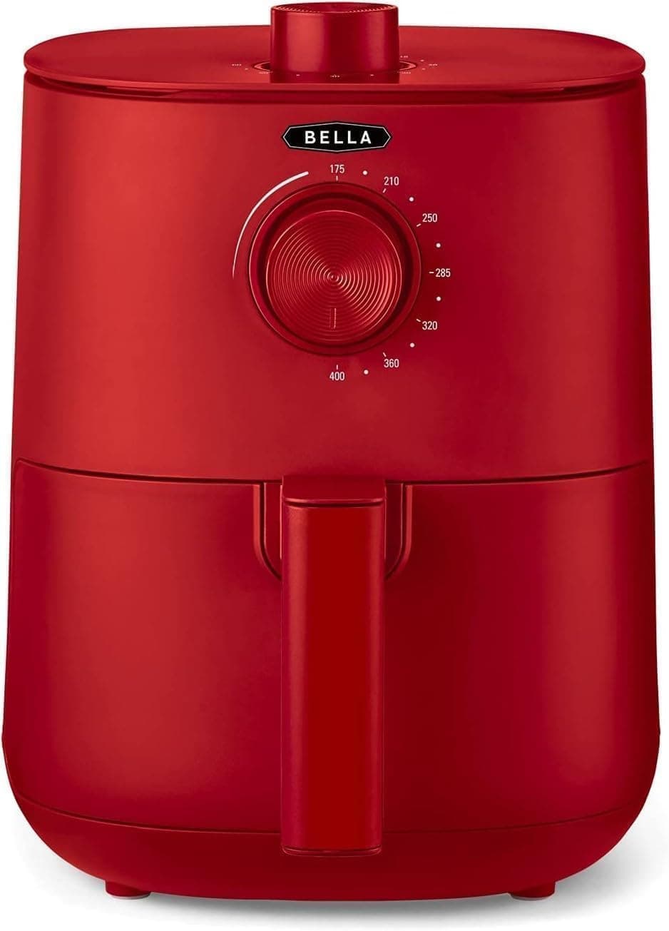 BELLA Frigideira de ar de 3 l, sem pré-aquecimento, sem óleo, frigideira anti-aderente e bandeja para elementos nítidos, adequadas para máquina de lavar louça, para facilitar a limpeza, cor vermelha