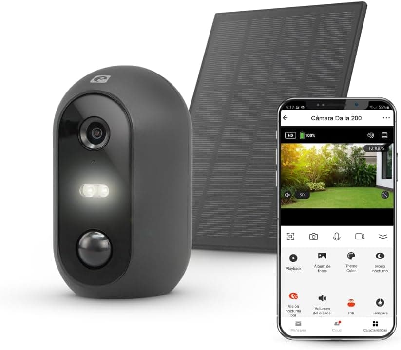 Garza Smart - Câmara de vigilância solar sem fios e inteligente 1080p (HD) com detetor de movimento, visão noturna colorida, IP Wi-fi (2,4 Ghz), controlo remoto por app
