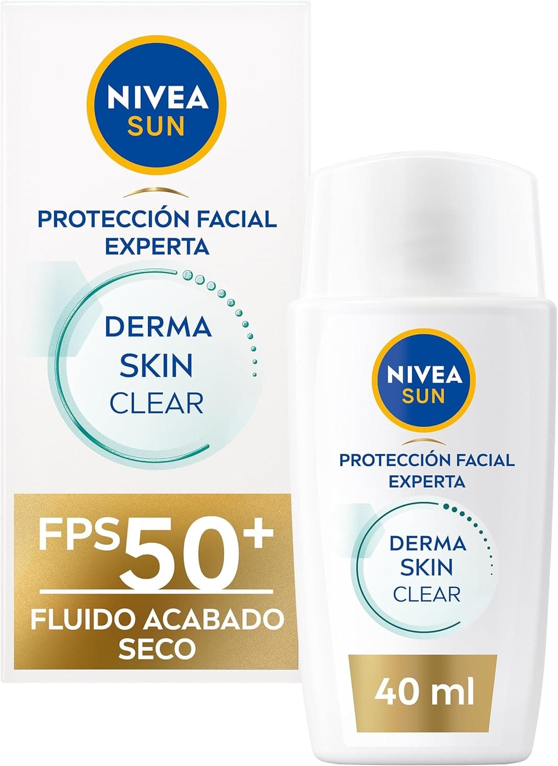 NIVEA SUN Derma Skin Clear Fluido protetor solar facial FPS 50 (1 x 40 ml), protetor solar facial ultra leve com efeito mate, a embalagem pode variar