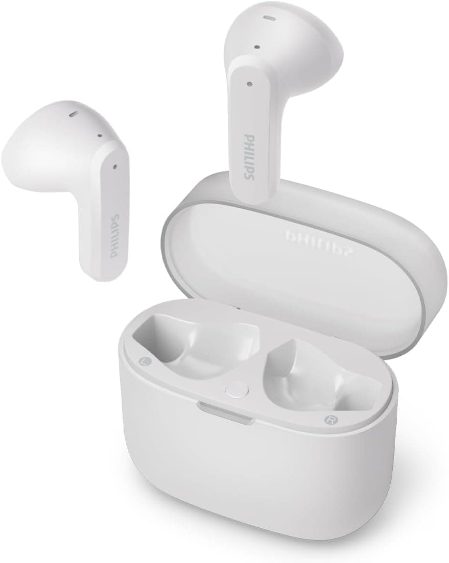 Philips TAT2139WT Auriculares pequenos True Wireless com Bluetooth, grande valor com som natural, graves dinâmicos, estojo de carregamento com bolso, chamadas nítidas, branco