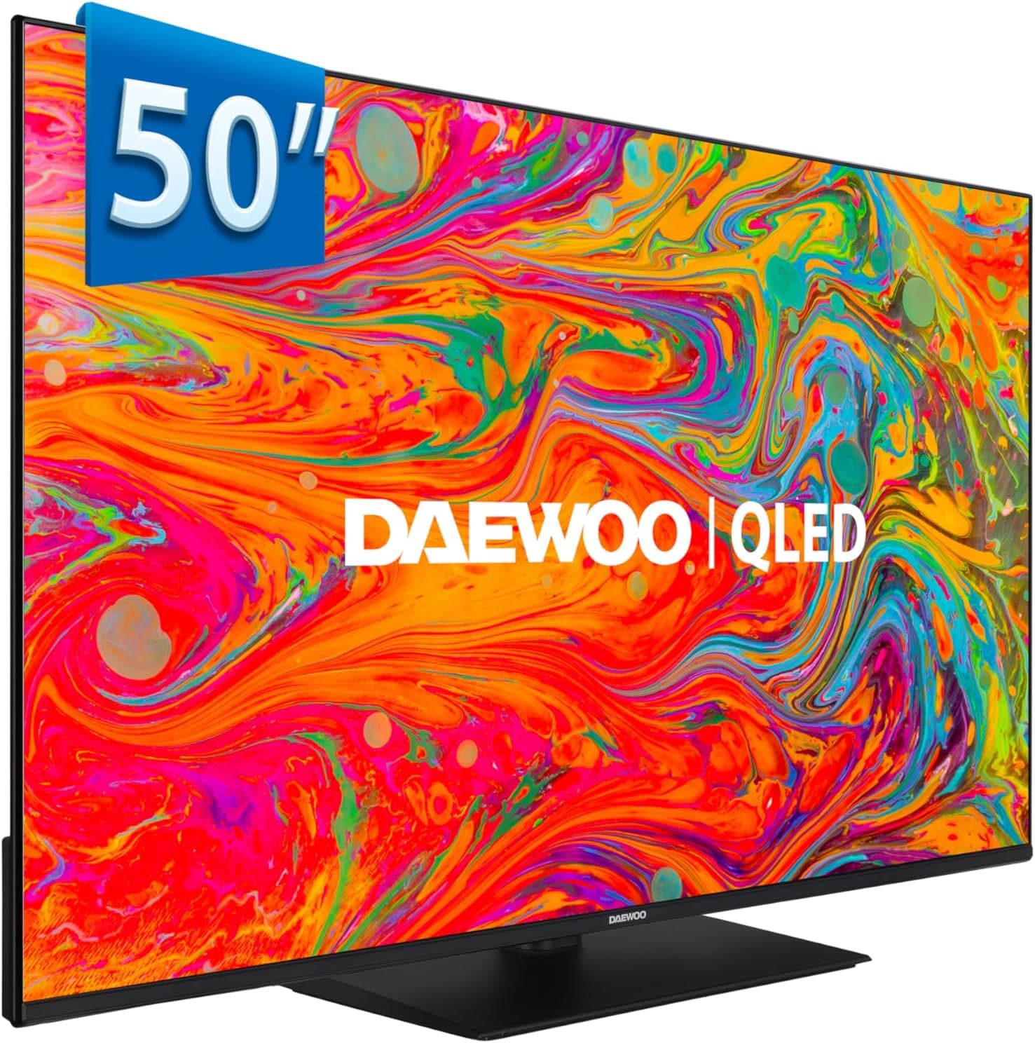 Daewoo 50DM65QV QLED Smart TV 50 polegadas 4K HDR, Dolby Vision & Dolby Atmos, compatível com Alexa, peito central, design sem moldura