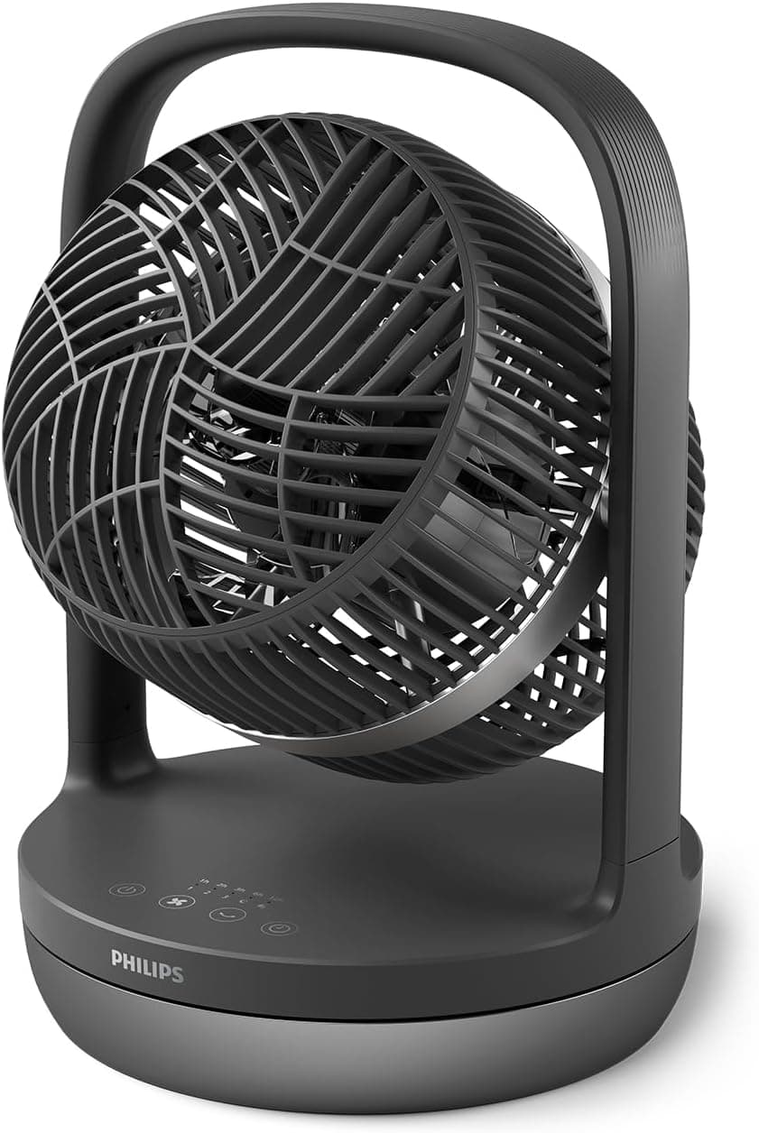 PHILIPS Ventoinha de mesa oscilante série 3000. Potente e silencioso. 23 dB. Circulador de ar. Inclinação ajustável de 180°. Temporizador 12h. Para quarto, casa e escritório. CX3050, preto