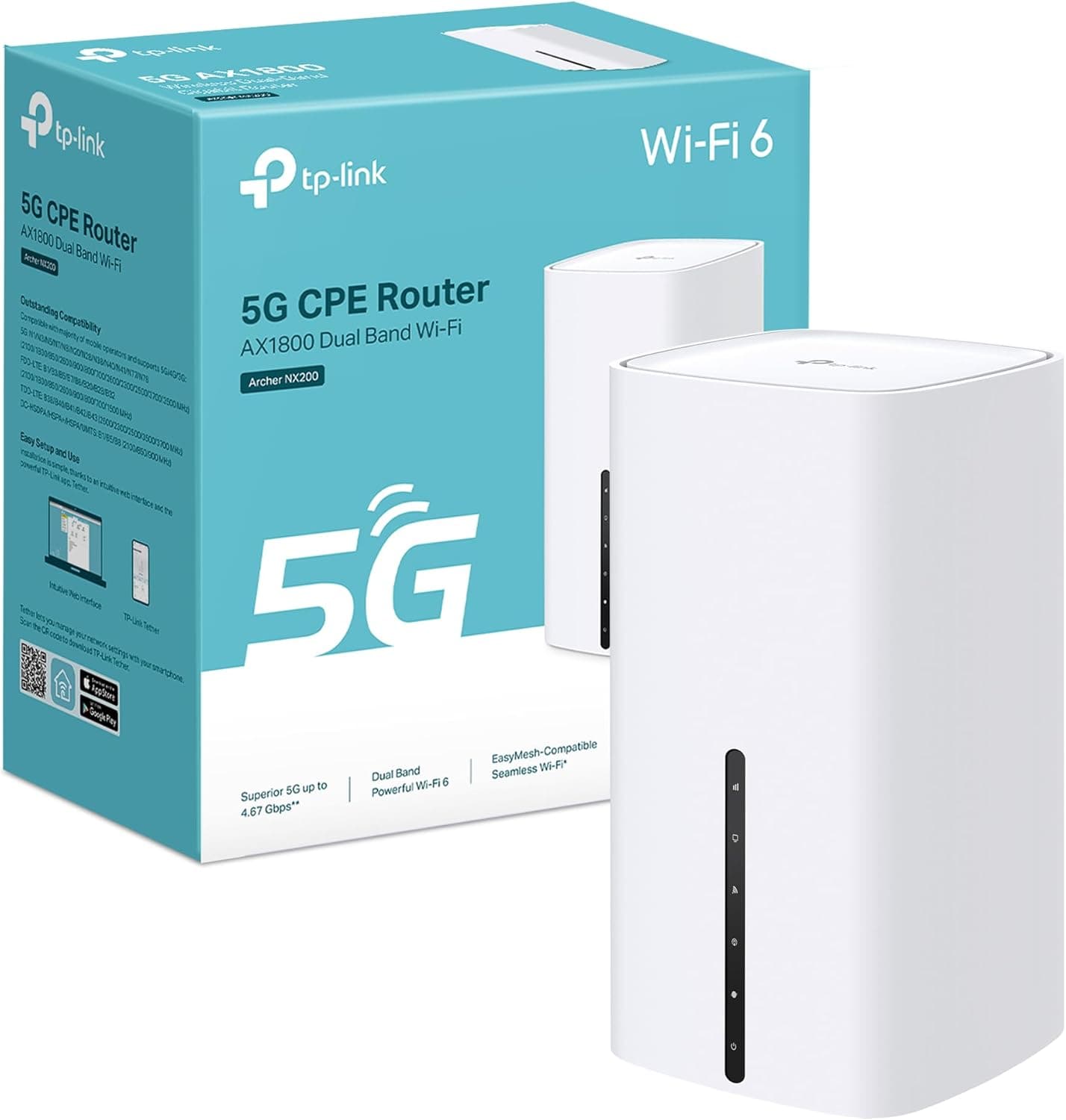 [Novo] TP-Link Archer NX200 | Router sem fios duplo-banda AX1800 5G Gigabit | 5G SA NSA, SIM, Wi-Fi 6, 4G LTE FDD TDD, modo de roteador, porta gigabit, plug and play, EasyMedium ESH, fácil