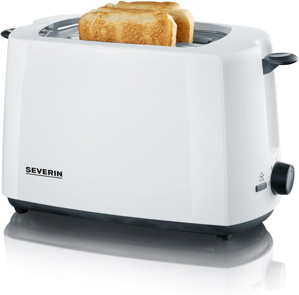 Severin AT 2286 Torradeira automática, inclui suporte para torrar bolinhos, 2 ranhuras curtas, 700 W, 1,14 kg, branco/preto