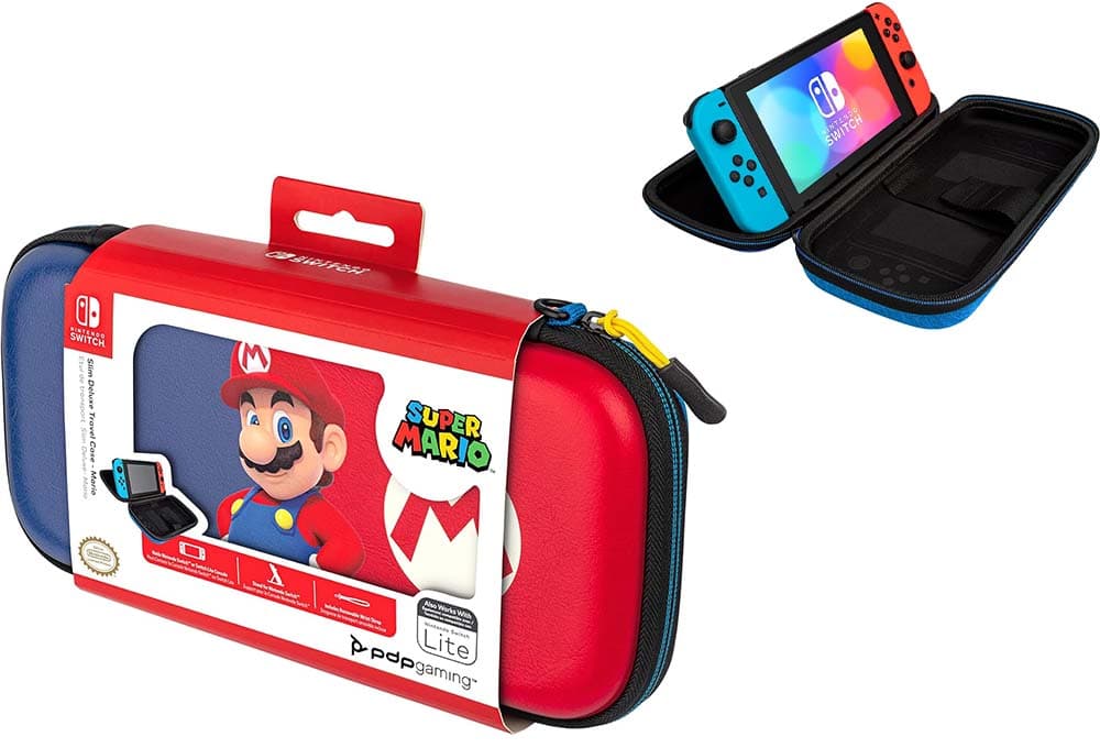 PDP Slim Deluxe Travel Case Mario Edition | Bolsa rígida para Nintendo Switch, Switch Lite e OLED com alça de pulso, compartimento para 14 jogos (edição Mario)